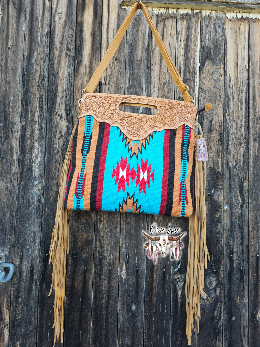 Leather & Saddle Blanket Fringe Handbag