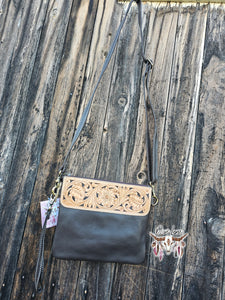 Carved Leather Crossbody Clutch