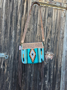 Leather & Saddle Blanket Fringe Handbag