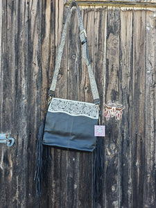 Carved Leather Fringe Handbag