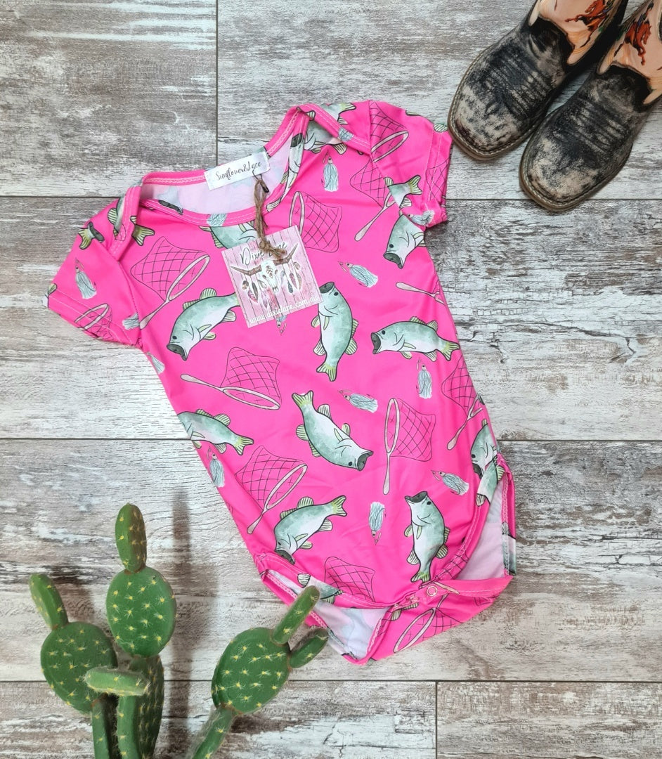 Pink Fishing Baby Onesie