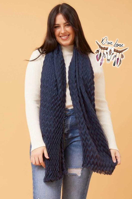 Navy Crinkle Scarf