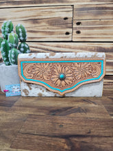 Load image into Gallery viewer, Turquoise Leather &amp; Hide Wallet
