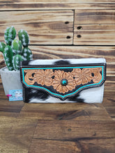 Load image into Gallery viewer, Turquoise Leather &amp; Hide Wallet
