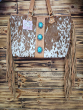 Load image into Gallery viewer, Turquoise &amp; Fringe Tote Bag
