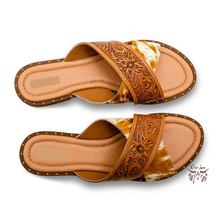 Load image into Gallery viewer, Tan Hide &amp; Leather X Sandles
