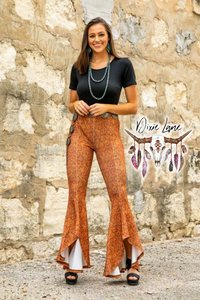 Tooled Leather Hi-Low Flares