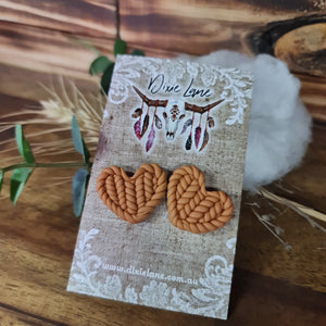 Clay Knit Heart Studs - Mustard