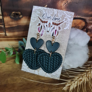 Clay Knit Heart Dangles - Winter Green