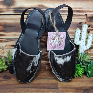 Black Cowhide Sling back sandles - Multiple Sizes