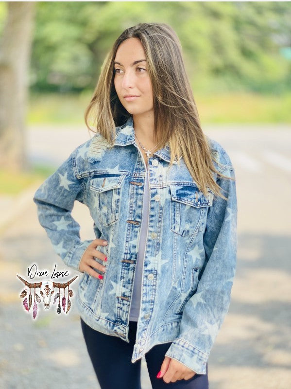 Distressed Star Denim Jacket