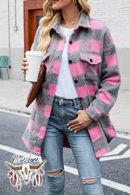 Alaska Flannel Jacket - Pink/Grey
