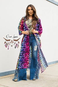 Rainbow Leopard Slitted Duster