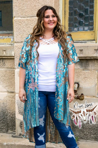 Vegas Sequin Duster - Taupe/Blue